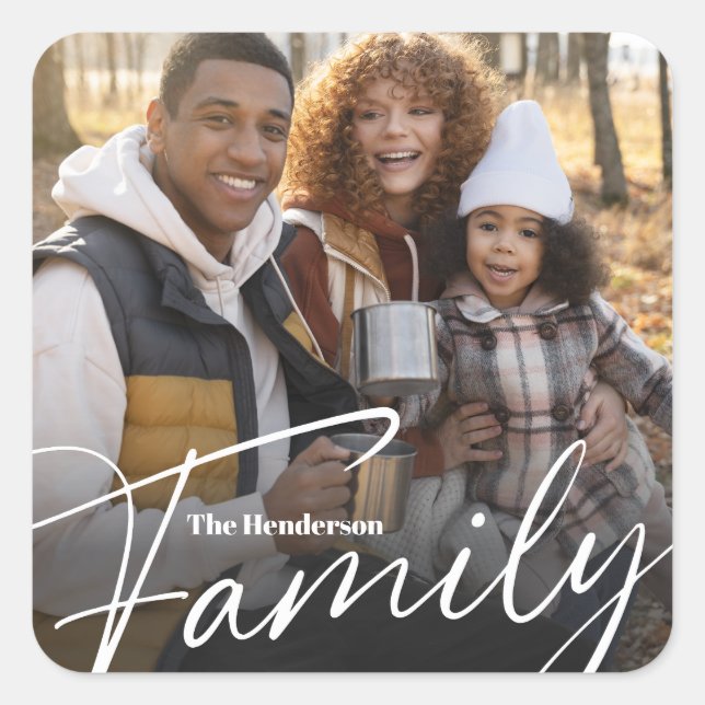 Simple Custom Family Photo Square Sticker (Front)