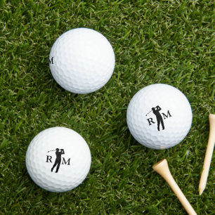 Simple Custom Golfer Monogram Black Golf Balls