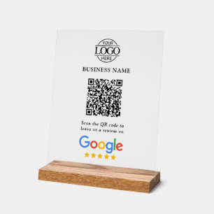 Simple Custom Google Reviews QR Code Business Logo Acrylic Sign