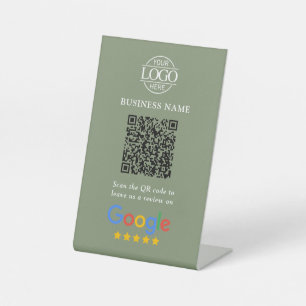 Simple Custom Google Reviews QR Code Business Logo Pedestal Sign