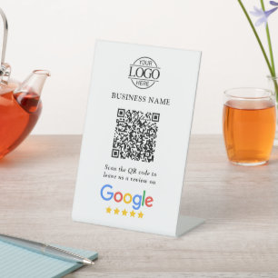 Simple Custom Google Reviews QR Code Business Logo Pedestal Sign