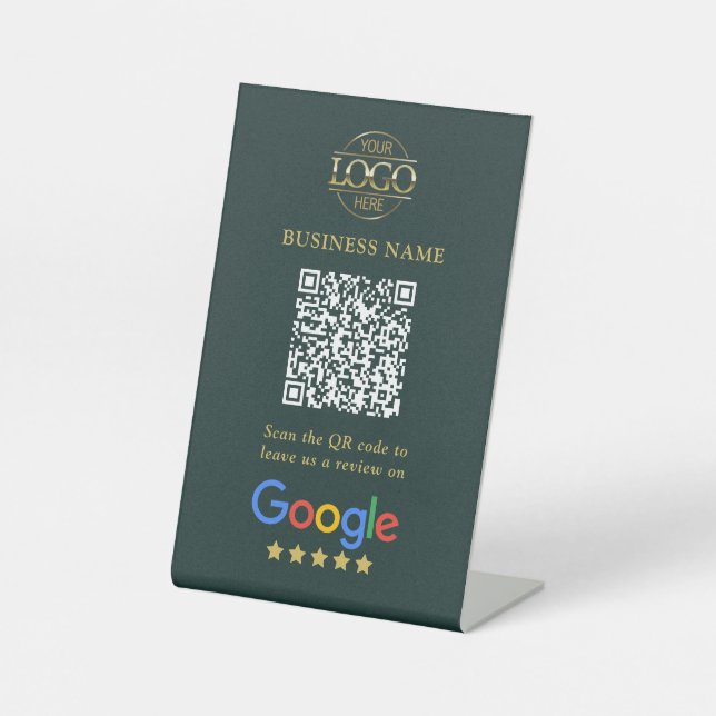 Simple Custom Google Reviews QR Code Business Logo Pedestal Sign (Front)