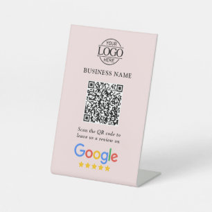 Simple Custom Google Reviews QR Code Business Logo Pedestal Sign