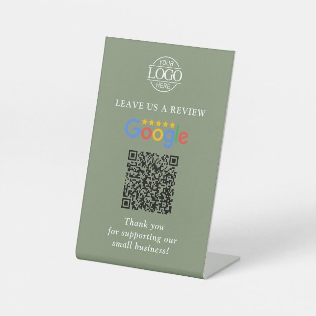 Simple Custom Google Reviews QR Code Business Logo Pedestal Sign (Front)