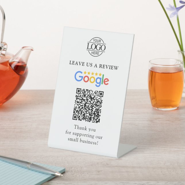 Simple Custom Google Reviews QR Code Business Logo Pedestal Sign (In SItu)