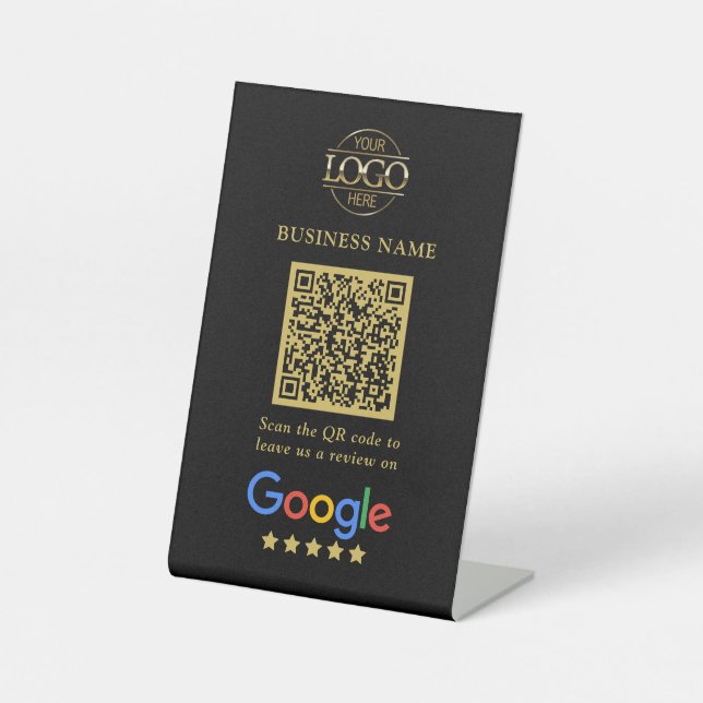 Simple Custom Google Reviews QR Code Business Logo Pedestal Sign (Front)