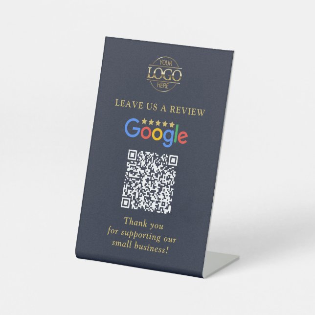 Simple Custom Google Reviews QR Code Business Logo Pedestal Sign (Front)