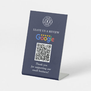 Simple Custom Google Reviews QR Code Business Logo Pedestal Sign