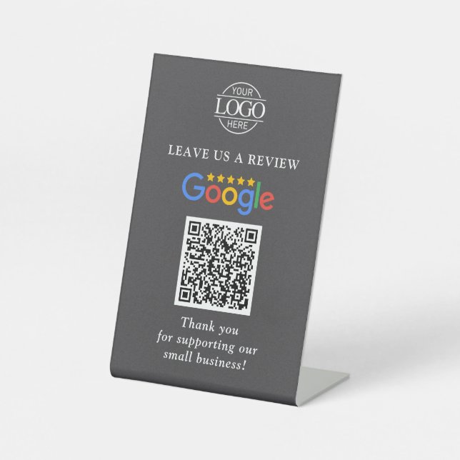 Simple Custom Google Reviews QR Code Business Logo Pedestal Sign (Front)