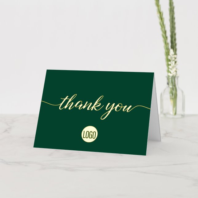 Simple Custom Green and Gold logo Business Foil Greeting Card (Flower)