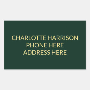Simple custom green gold name contact info rectangular sticker