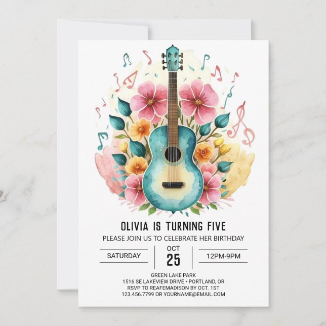 Simple Custom Guitar Birthday Invitation (Front)
