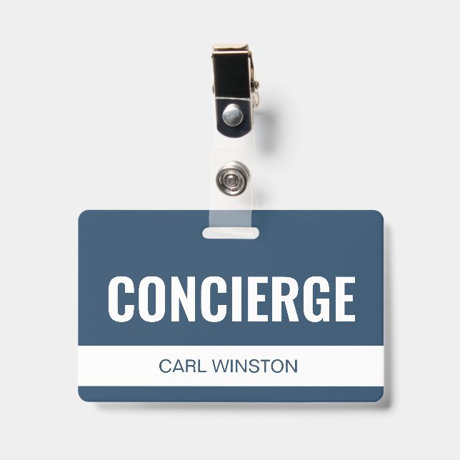 Simple Custom Hotel Concierge Employee ID Badge (Front with Clip)