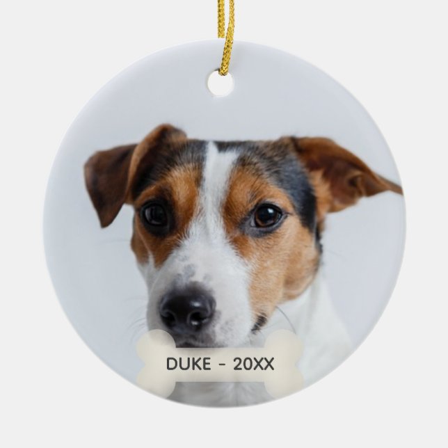 Simple Custom Jack Russell Dog Photo Ceramic Tree Decoration (Front)