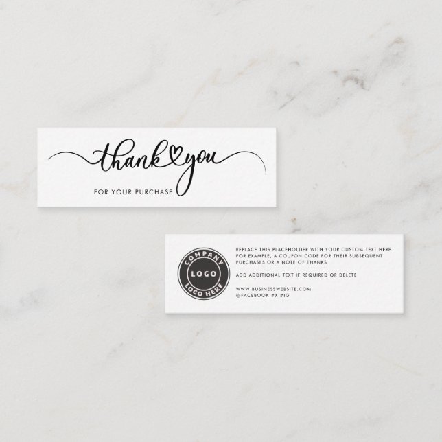 Simple Custom Logo and Business Thank You Mini Business Card (Front/Back)
