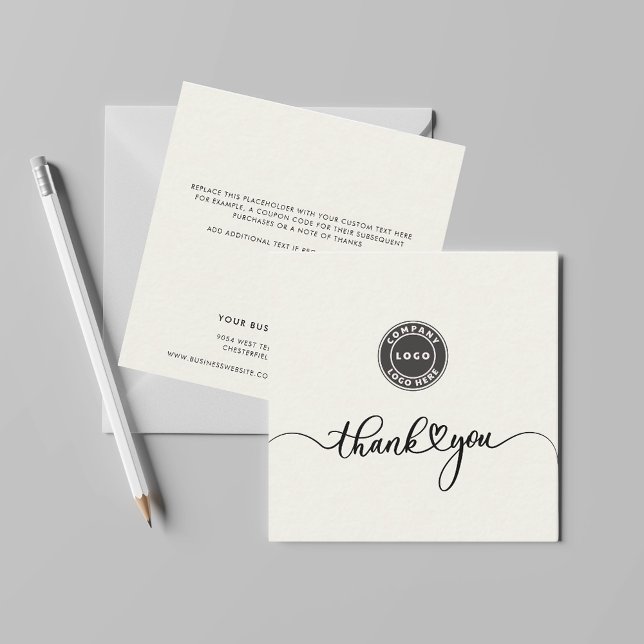 Simple Custom Logo Business Thank You Card (Business Logo Champagne Thank You Script Mini Square Card)