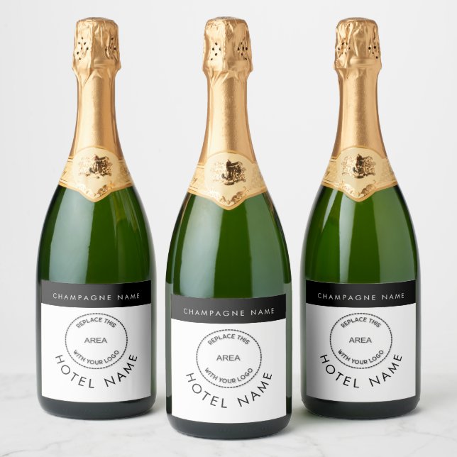 Simple Custom Logo Hotel Name Any Colour   Sparkling Wine Label (Bottles)