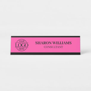 Simple Custom Logo Professional Elegant Bight Pink Desk Name Plate