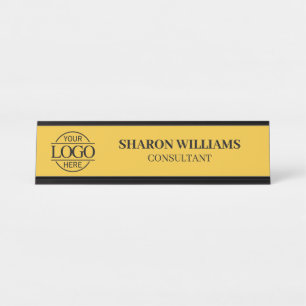 Simple Custom Logo   Professional Elegant Yellow Desk Name Plate