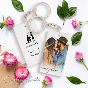 Simple Custom Love Couple Text and Photo Key Ring