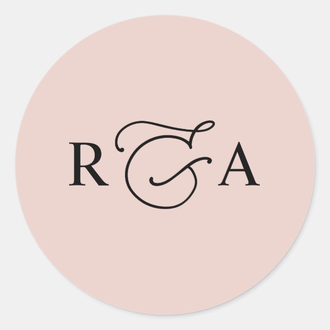 Simple Custom Monogram Dusty Rose Personalised Classic Round Sticker (Front)