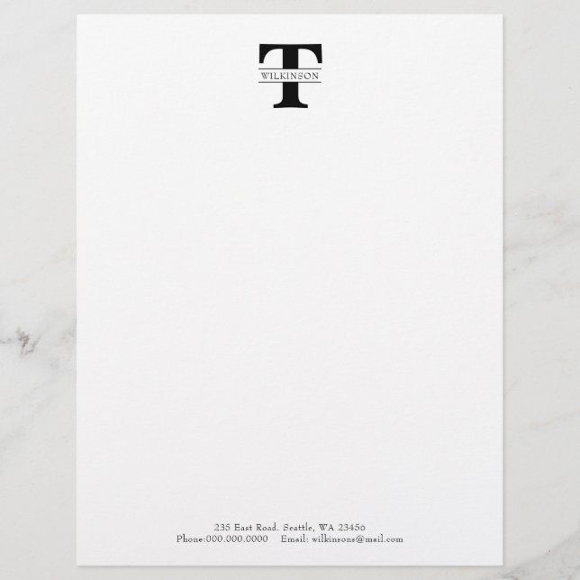 Simple Custom Monogram Personalised  Letterhead (Front)