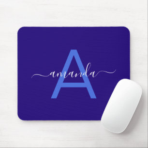 Simple Custom Name & Monogrammed Blue Personalized Mouse Pad