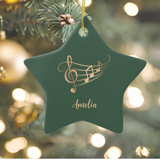 Simple Custom Name Musical Elegant Christmas Ceramic Tree Decoration (Creator Uploaded)