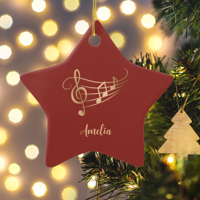 Simple Custom Name Musical Elegant Christmas Ceramic Tree Decoration (Creator Uploaded)