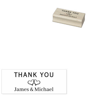 Simple Custom Names Double Hearts Thank You Rubber Stamp