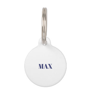 Simple custom navy white minimalist dog Name info Pet Tag