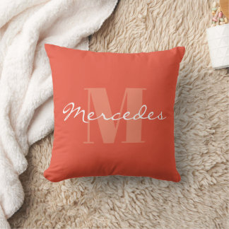 Simple Custom Orange Personalised Calligraphy Name Cushion