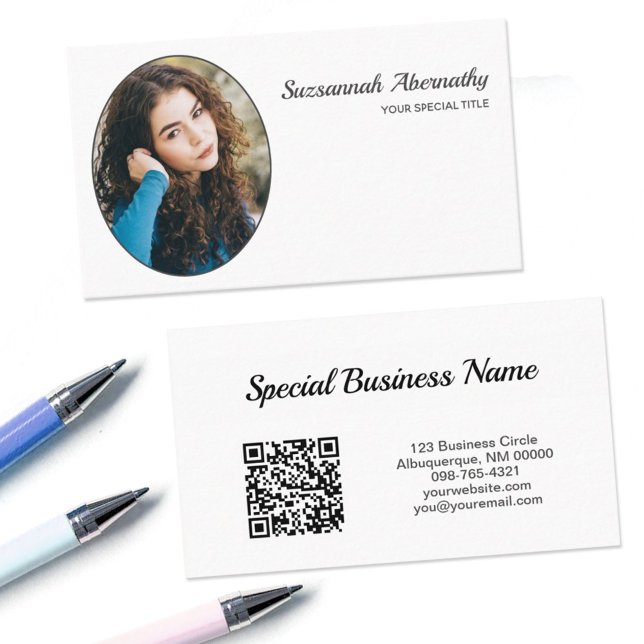 Simple Custom Oval Photo QR Code Business Card (Creator Uploaded)