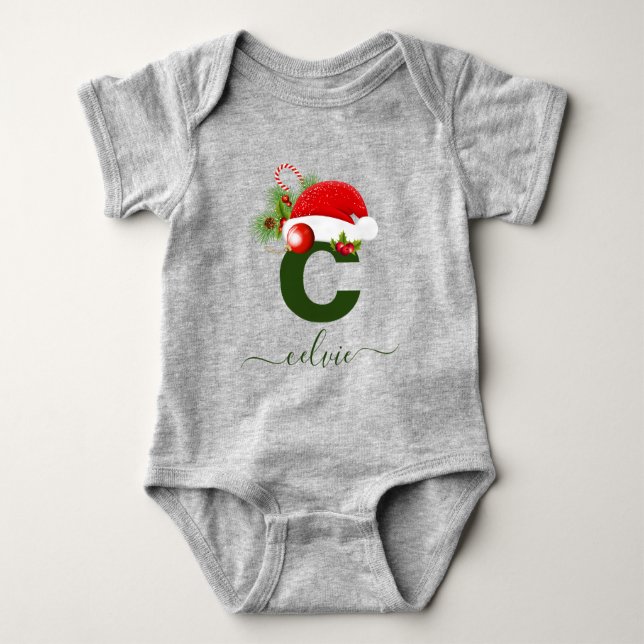 Simple Custom Personalised Monogram Christmas Baby Bodysuit (Front)