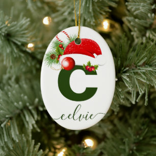 Simple Custom Personalised Monogram Christmas Ceramic Tree Decoration