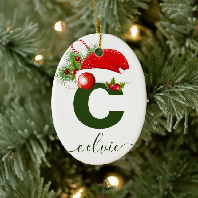 Simple Custom Personalised Monogram Christmas Ceramic Tree Decoration (Tree)