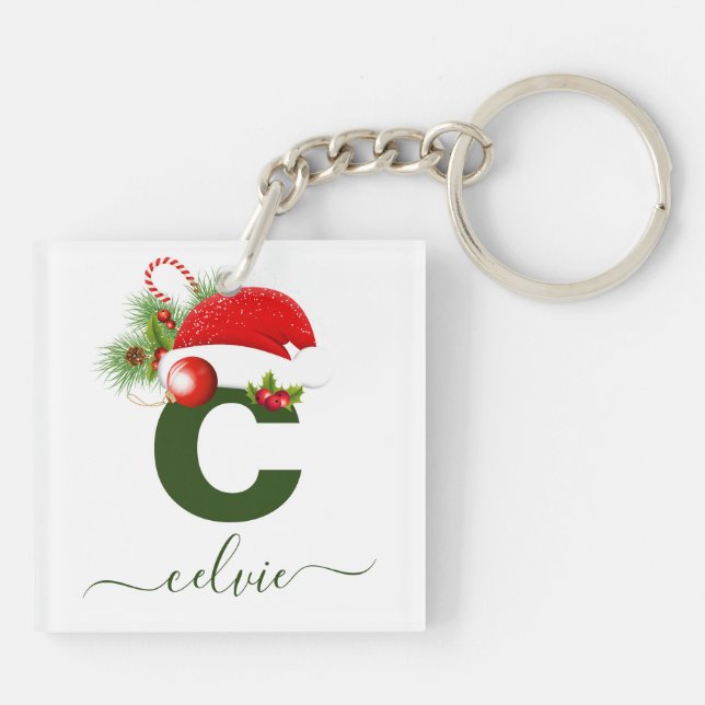 Simple Custom Personalised Monogram Christmas Key Ring (Back)