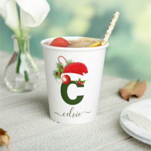 Simple Custom Personalised Monogram Christmas Paper Cups