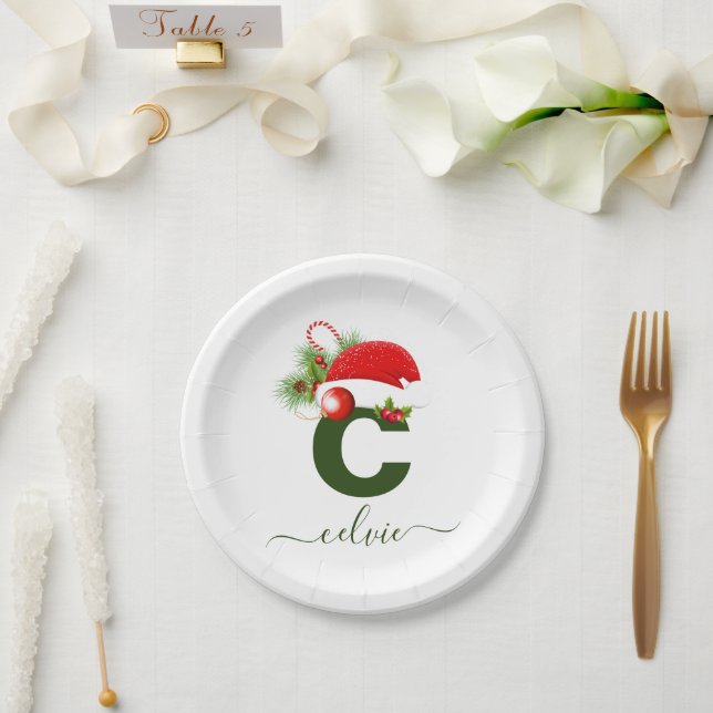Simple Custom Personalised Monogram Christmas Paper Plate (Wedding)