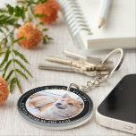 Simple Custom Pet Memorial Photo Key Ring<br><div class="desc">Simple pet memorial keychain featuring a photo of your beloved pet, the text 'In Loving Memory' and 'Life will never be the same' on the front in a black border that chan be changed to any colour using the 'customise further' option. On the back reads a sympathy quote that reads...</div>