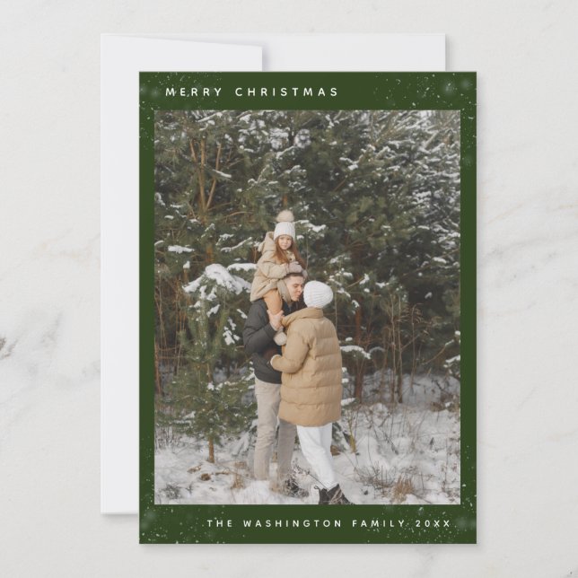 Simple Custom Photo Green Merry Christmas Holiday Card (Front)