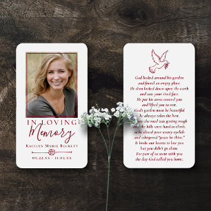 Simple Custom Photo Holy Dove Memorial Cards