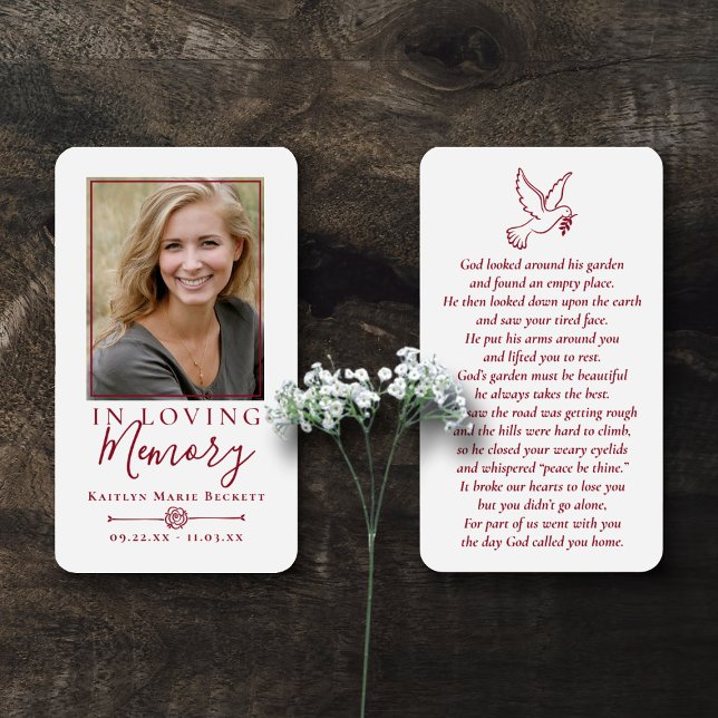 Simple Custom Photo Holy Dove Memorial Cards (Creator Uploaded)