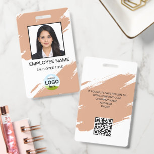 Simple Custom Photo Name Company Logo Brown ID Badge