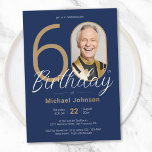 Simple Custom Photo Navy Blue 60th Birthday Invitation<br><div class="desc">Simple Custom Photo Navy Blue 60th Birthday Invitation. Celebrate your milestone birthday in sleek, modern style with our "Minimalist Chic" theme design, where the simplicity of Minimalist elegance meets the allure of Custom Photo personalisation. This simple and chic design allows your custom photo to take centre stage, making your celebration...</div>