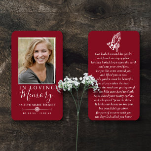 Simple Custom Photo Praying Hands Memorial Cards