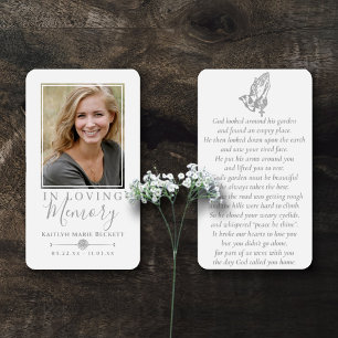 Simple Custom Photo Praying Hands Memorial Cards