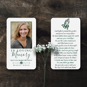 Simple Custom Photo Praying Hands Memorial Cards