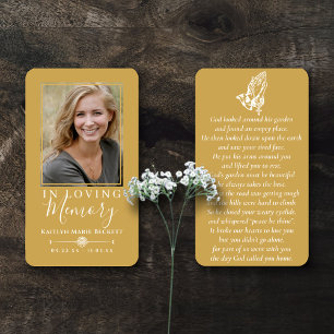Simple Custom Photo Praying Hands Memorial Cards