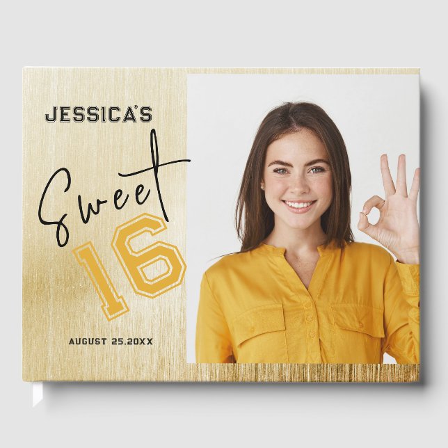Simple Custom Photo Sweet Sixteen Birthday Guest Book (Front)